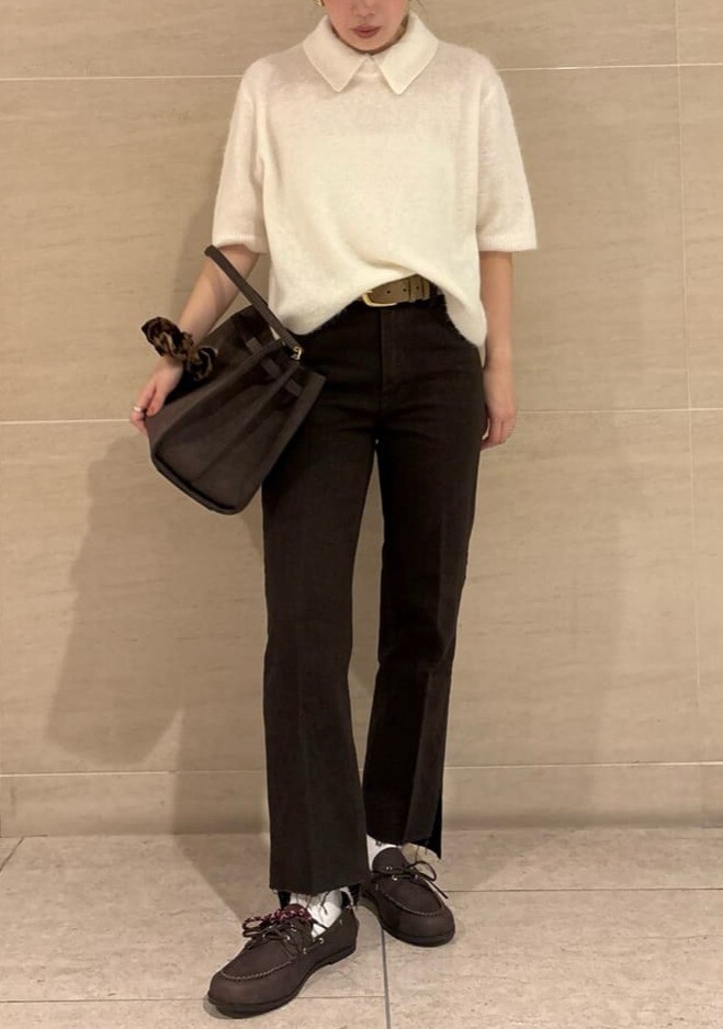 MilaOwen 🍀ポロ衿クロップド丈モヘアニットトップス🍀 | ウサギ