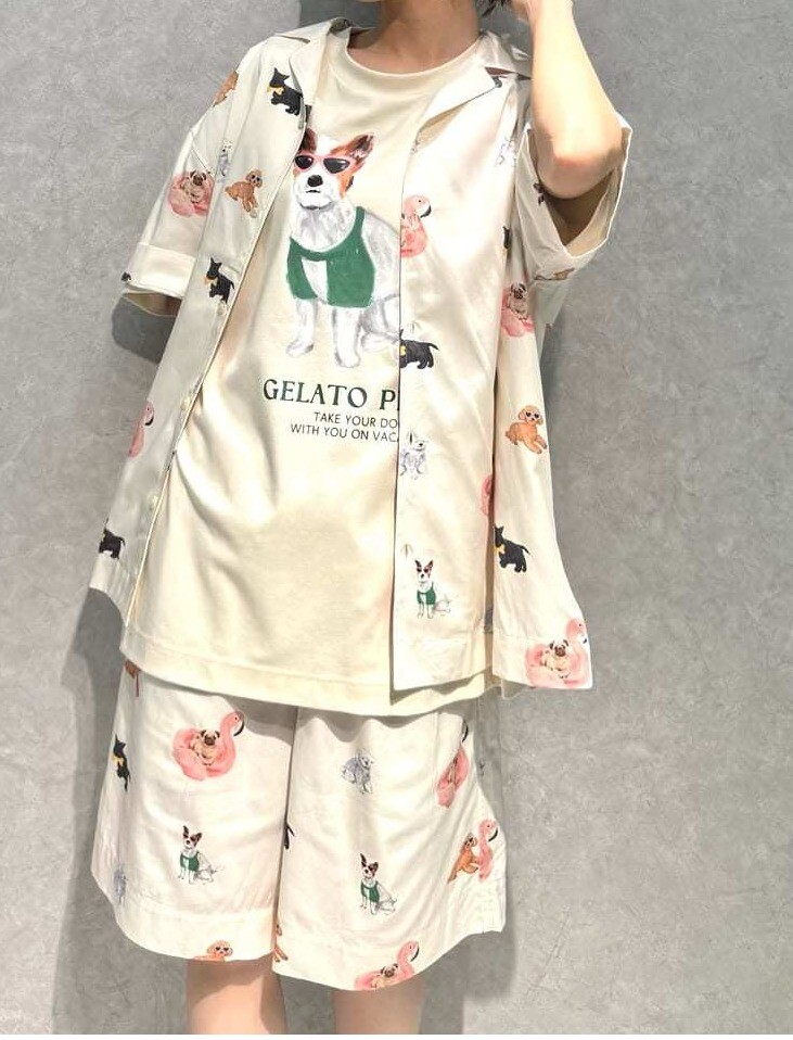 新品未使用【UNISEX】SUMMER DOG総柄ハーフパンツ ジェラートピケ ユニセックス SUMMER DOG総柄ハーフパンツ ジェラピケ