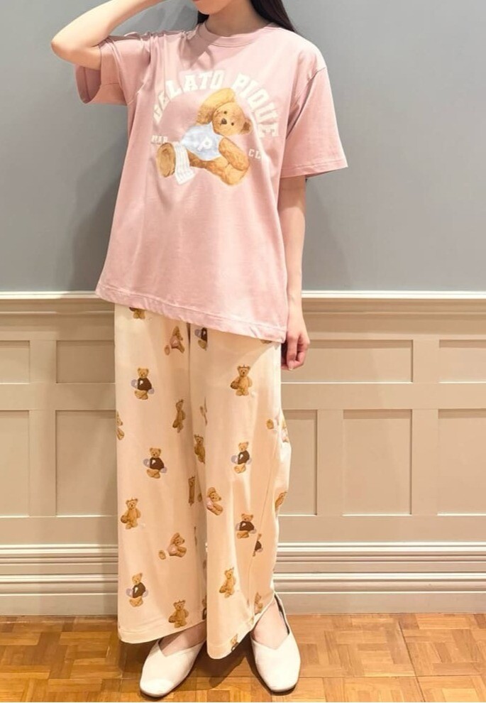 【新品】ジェラートピケ　スポーティーベアワンポイントTシャツ&総柄ロングパンツ gelato pique ☘️スポーティーベアワンポイントTシャツ