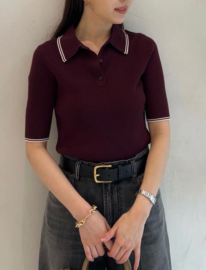 タグ付き新品　MilaOwen ポロ衿リブニットプルオーバー Mila Owen（ミラオーウェン）の「ポロ衿リブニットプルオーバー