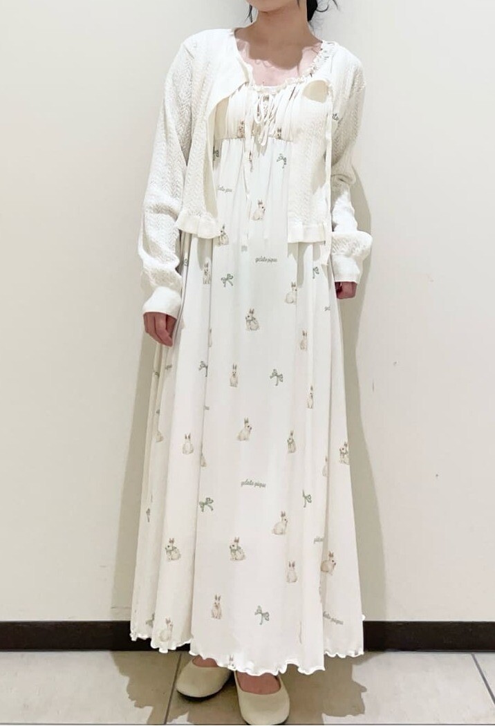 gelato pique　🌼ラビット柄カップインワンピース🌼エアリーモコ柄編みカーディガン🐰