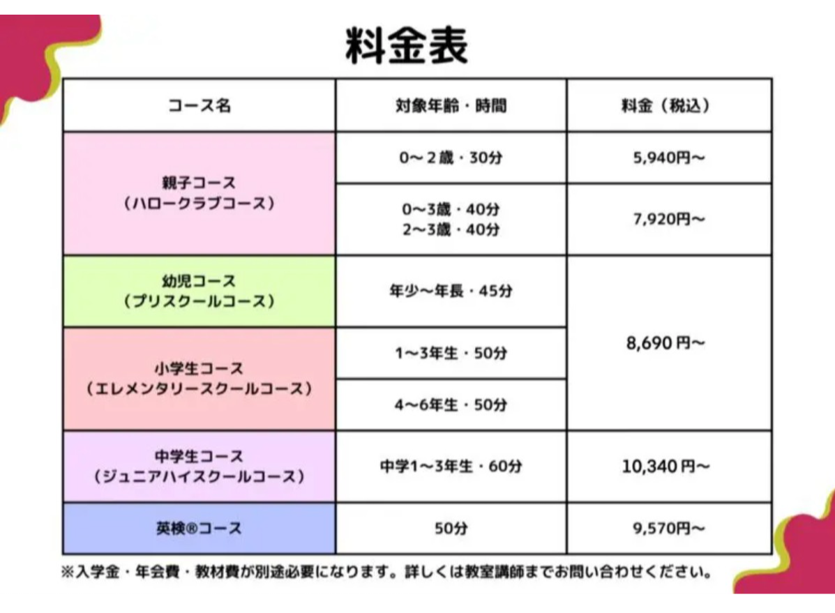 沖縄エリア　料金表のご案内🍀